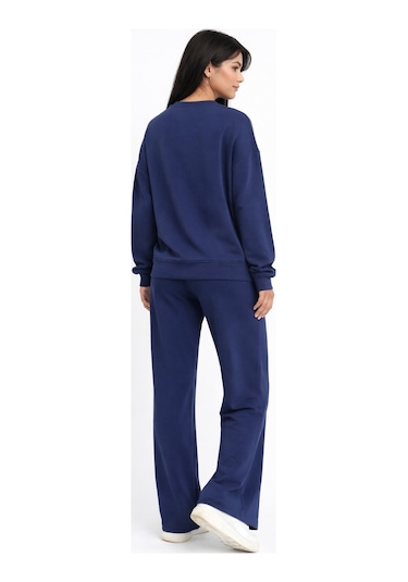 Balenbi Oversize Bisiklet Yaka Basic Modal Kadın Takım 1206 - Form Serisi Lacivert