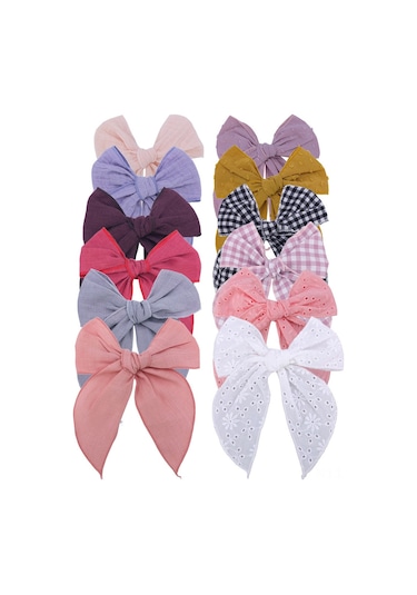 Ximistore9 Kız Çocuk 12 Renkli Örgülü Büyük Bow Clip - Pamuklu Kumaş Saçaksesuarı, Yumuşak Kadife Dokulu Günlük Kullanim