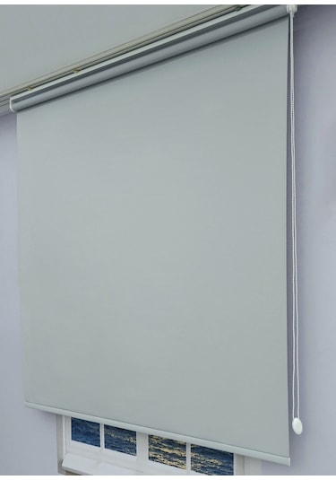 Düz Stor Perde - Kalın Mat Stor Güneşlik Kumaş Keten - Alüminyum Kasa Ve Boru - Eteği Dilimsiz/düz Gri