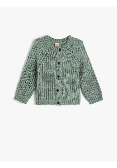 Koton Örgü Hırka Düğme Kapamalı Uzun Kollu Yuvarlak Yaka Yeşil 5wmb90007tt Yeşil