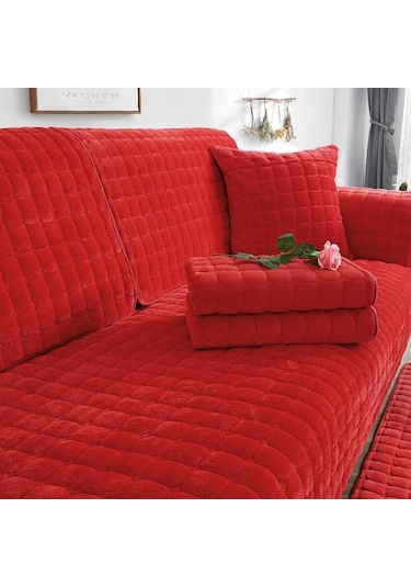 Kırmızı Kaymaz Yumuşak Peluş Kanepe Örtüsü Kanepe Minderi Evrensel Kanepe Kapakları Dört Mevsim Kış Kanepe Minder Örtüsü 70 90cm