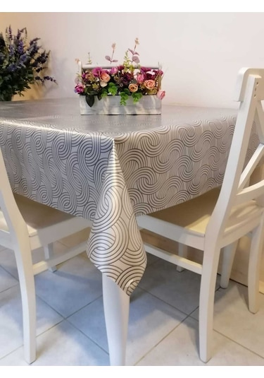 Elyaflı Pvc Muşamba - Desenli Silinebilir Masa Örtüsü 02mrl170c Gri
