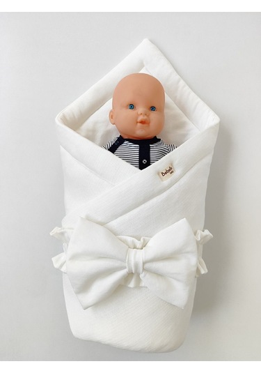 Bebek Battaniyesi %100 Pamuklu Bebek Kundak Battaniyesi Kız Erkek Dış Kundak Hastane Çıkışı Bbl65003 Ekru