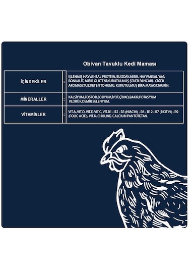 Obivan Adult Cat Tavuklu Kedi Maması 10 Kg