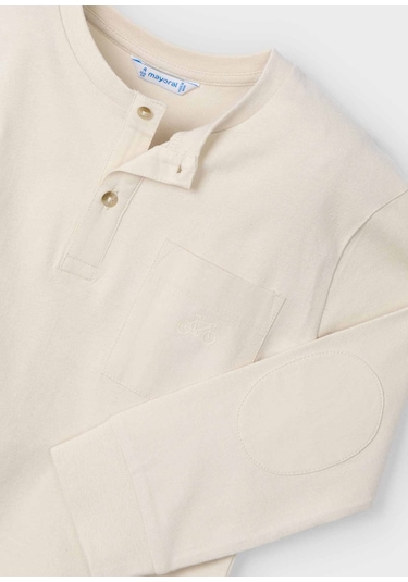 Erkek Çocuk Düğme Yaka T-shirt Krem Turuncu