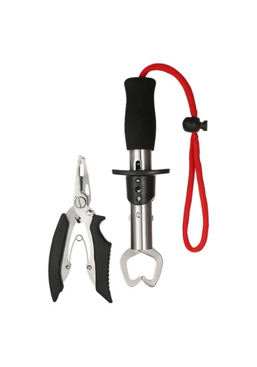 Lemestar Stahl Fischzange Set: Hak Entfernen, Draht Schneiden, Fisch Greifen Schwarz Greifer + Messer