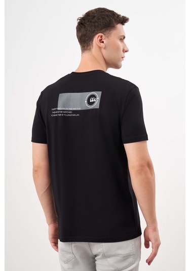 Erkek Siyah Trend Süprem Baskılı Bisiklet Yaka Dynamic Fit T-shirt 24ys018031001 Siyah