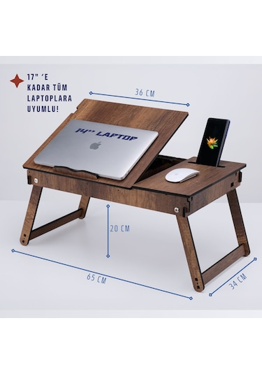 Vigo Wood Katlanır Ayaklı Ayarlanabilir Laptop Sehpası Ceviz