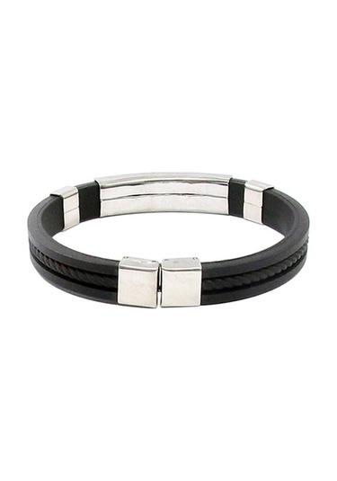 Siyah Erkekler Punk Kauçuk Paslanmaz Çelik Bileklik Toka Manşet Bileklik Bileklik Güzel Siyah