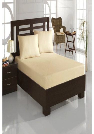 Altın Karma Çift Kişilik İnce Penye Lastikli Çarşaf 150x200 Cm 2 Adet Yastık Kılıflı Krem