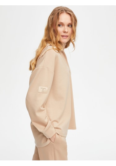 Kapüşonlu Modallı Sweatshirt 69508 U6950872 Taş