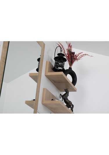 Elbise Askısı / Aynalı Askı / Dekoratif Askılık / Portmanto /duvar Askılık / Flora Dafne Beyaz - Meşe