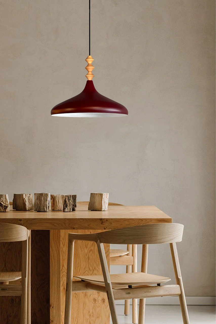 Vişne Çürüğü Q Ahşap Tekli Avize Sarkıt Salon Mutfak Cafe Butik Lamba Aydınlatma Avizeler Vişne Çürüğü