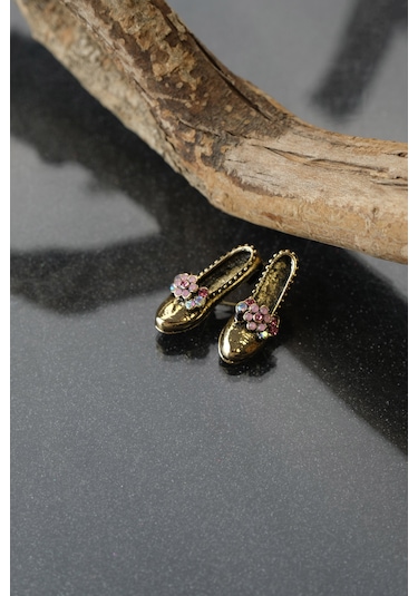 Çildan Womens Pembe Çicek Taş Detaylı Ayakkabı Figür Broş Pembe
