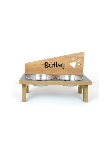 Realwood Özel İsimli Kedi Köpek Mama Su Kabı Stantı 800 ML