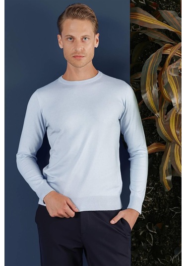 Tr 858 Slim Fit Mavi Klasik Triko Mavi