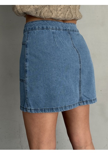 Kadın Mavi Denim Mini Etek Mavi
