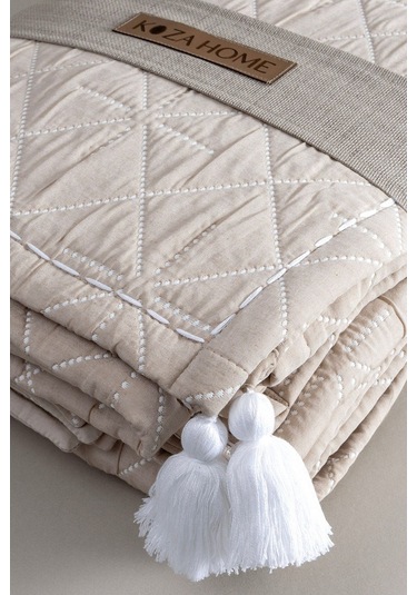 Koza Home Stella Bej Çift Kişilik Baklava Desenli Yatak Örtüsü 230x250 2 Ya Bej