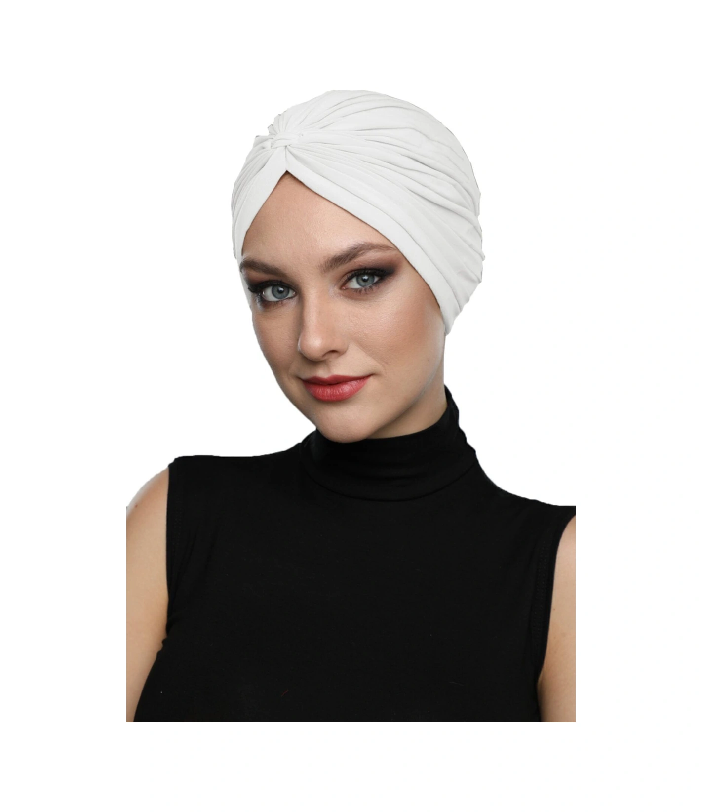 Çapraz Bantlı Krem Hazır Türban Tesettür Havuz Bonesi Krem