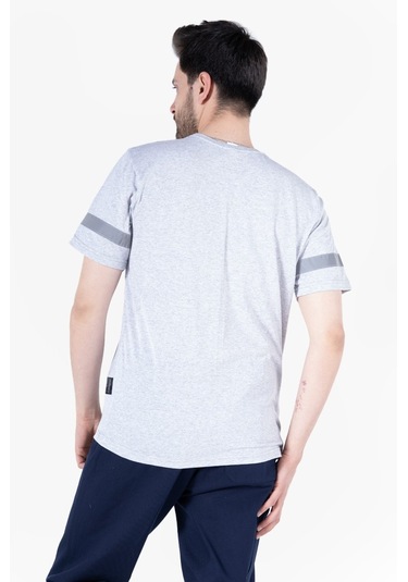 T 2830 Bisiklet Yaka Reflektörlü T-shirt Gri Melanj