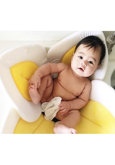 Vkemall Bebek Banyo Yumuşak Desteği: Katlanabilir, Kaymazsız Silikon & Nefesli Kumaş, Taşınabilir, Kolay Temizlenir - Sarı
