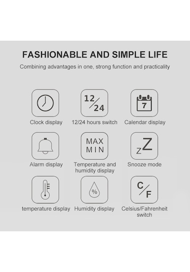 Sones Ts-8608 Çok İşlevli Büyük Ekran Saat Ev Yaratıcı Termometre Higrometre