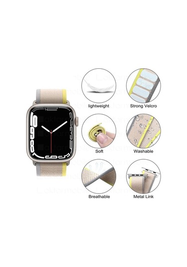 Apple Uyumlu  Watch Se, Ultra 2, 9, 10 Trail Loop Kordon - 42/44/45/49mm - Sarı Gri