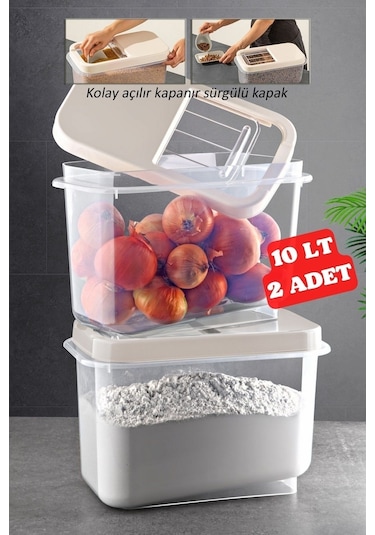 Nandy Home 10 Lt Kolay Kayar Kapaklı Multibox Erzak Bakliyat Vs. Saklama Kabı Krem 2 Adet Krem