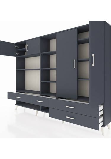 Arges Dolap 12 Raflı 4 Çekmeceli 4 Kapaklı 220x30x163 Antrasit-an Antrasit-antrasit