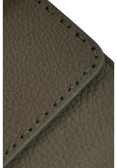 Haki Yeşil %100 Hakiki Deri Dikiş Detaylı Gizli Mıknatıslı Kapaklı Özel Tasarım Kadın Cüzdan Portföy Haki