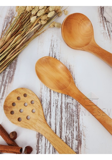 Ahşap Tahta Mutfak Kaşık Seti 3 Parça Kayın, Şimşir Ağacı 3-4