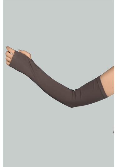 Altobeh Kesik Parmak Geçmeli Penye Kadın Tesettür Kolluk - Koyu Vizon