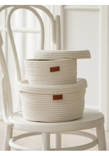 Sl Home Kapaklı Örgülü Depolama Sepeti 204507814 Beyaz