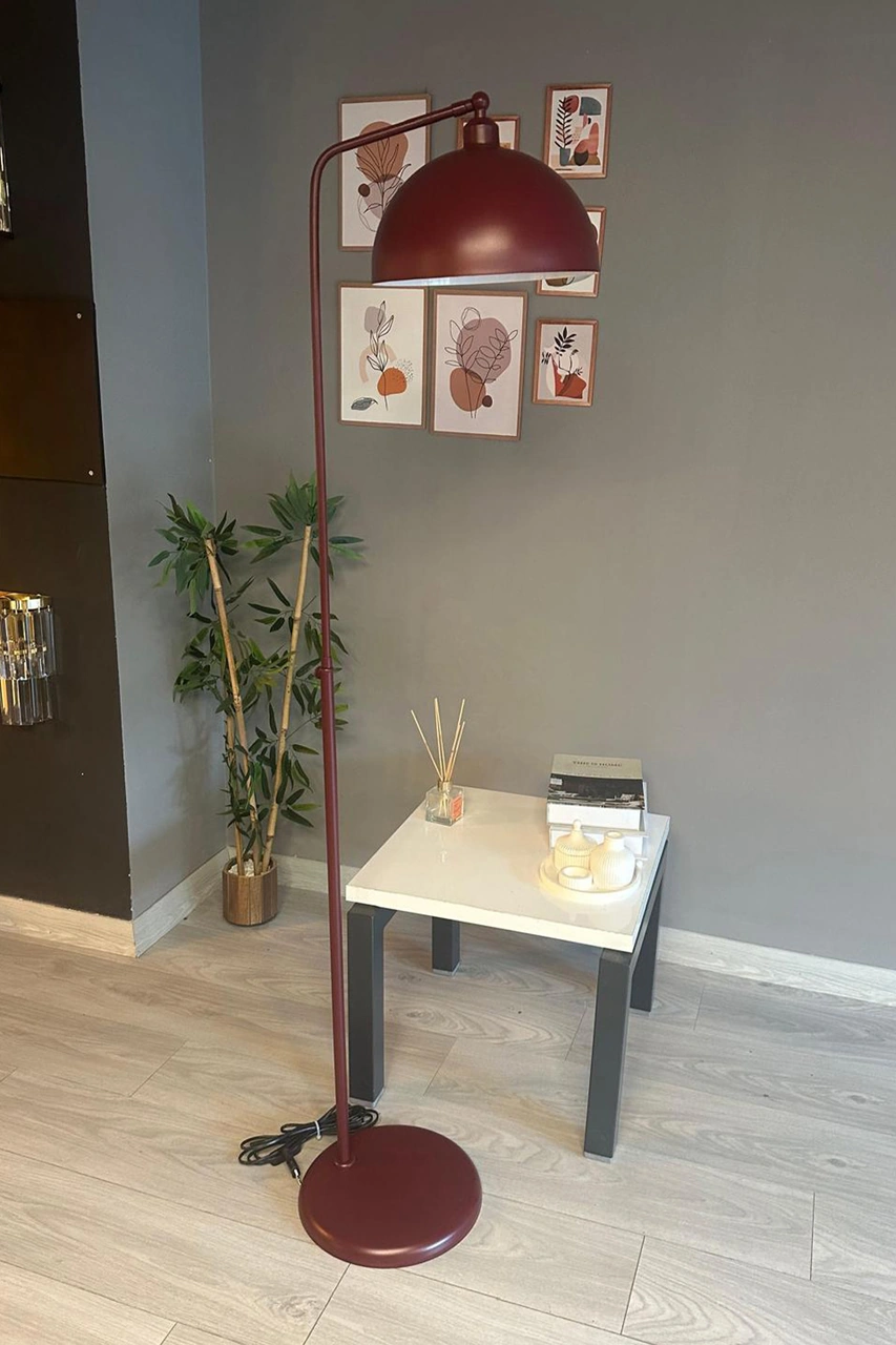 Vişne Çürüğü Lambader Hareketli Başlık Dekoratif Metal Oturma Odası Çalışma Odası Zemin Bordo