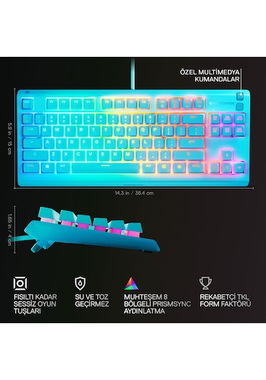 Steelseries Apex 3 Tkl Rgb Suya Ve Toza Dayanıklı Türkçe Gaming Klavye Mavi