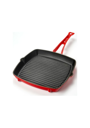 Lava Döküm Kare Izgara Tava Döküm Demir Yekpare Saplı Ölçü 26x26cm. - Kırmızı