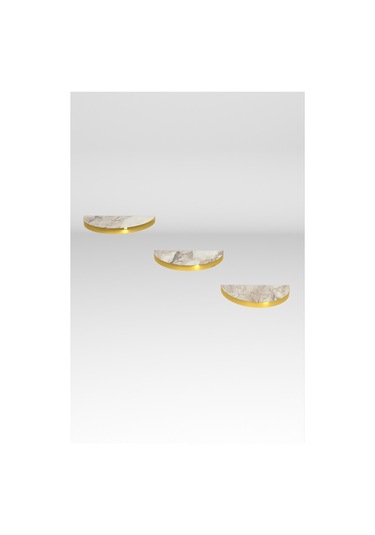 Duvar Rafı Dekoratif 3 Adet Çiçeklik Oval Altın Efes