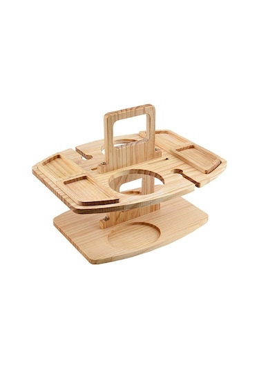 Taşınabilir Piknik Ahşap Şarap Kadehi Tutucu Ayrılabilir Şarap Masası Ahşap Rengi