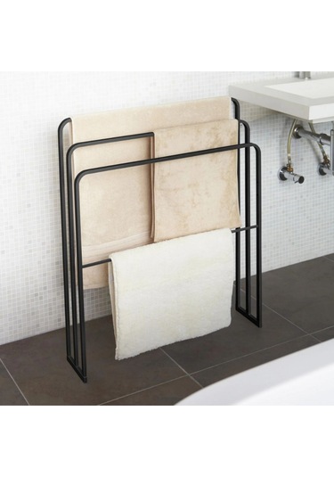 Ovalli Metal Banyo Havlu Askılığı Siyah