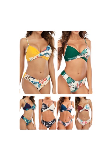 Geeroyoo Kadın Bikini Takımı - Ayarlanabilir Askılı, Desenli, Asya Bedeni L Kırmızı Burgonya