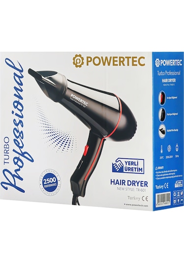 Powertec TR-601/TR-601S Turbo Profesyonel 2500 W Saç Kurutma Makinesi Siyah