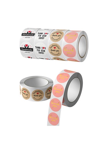 Mufunye Teşekkür Etiketleri, Yuvarlak 25mm, 500 Adet/rulo, Koli Paketleme İçin, Self-adhesive Sticker