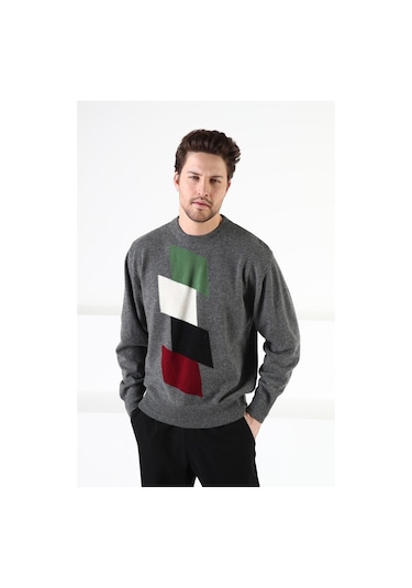 Ferraro Füme Bisiklet Yaka %100 Kuzu Yünü Erkek Kazak Füme (536154970) Füme