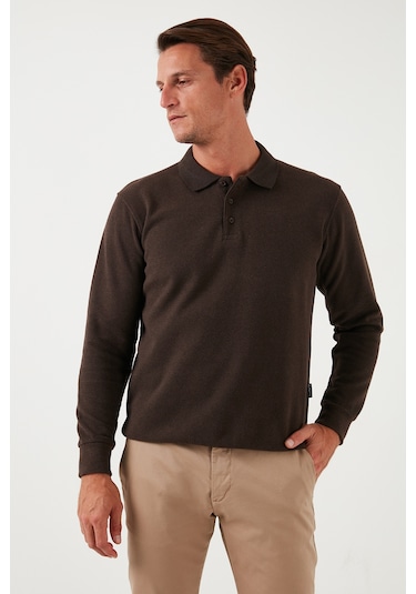 Buratti Pamuk Karışımlı Regular Fit Erkek Polo Yaka Kazak 456223 Kahve