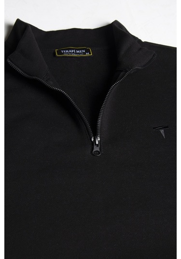 Erkek Siyah Rahat Kalıp Yarım Fermuarlı Bato Yaka Basic Sweatshirt 21k-5200179-2 - Siyah