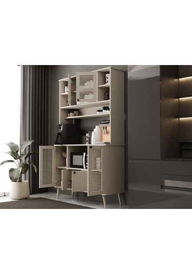 Kahve Köşesi 120 Cm %100 Mdf Panjur Kapak Çok Amaçlı Dolap Kumtaşı