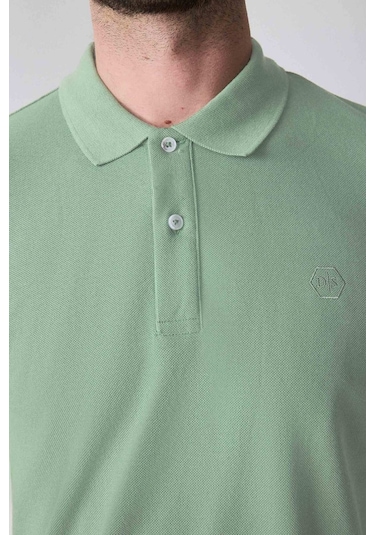 Ds Damat Regular Fit Açık Yeşil Pike Dokulu %100 Pamuk Kıvrılmaz Polo Yaka Nakışlı T-shirt 4HC14ORT51000 Yeşil