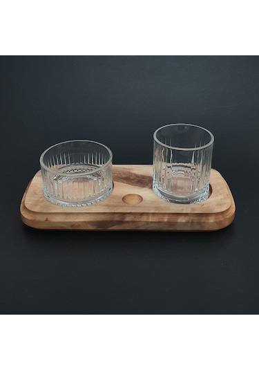 Mesa Ahşap Ceviz El İmalatı Viski Servis - Bardak - Çerezlik Seti