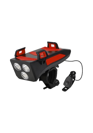 Hombey Bisiklet Işığı 4000mah - Telefon Tutucu, Usb Şarj, 130db Hoparlör, 250 Lümen Gece Sürüşü Koruma - Siyah-kırmızı Kırmızı