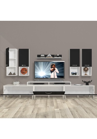Decoraktiv Ekoflex 8da Slm Krom Ayaklı Tv Ünitesi Tv Sehpası Beyaz - Siyah
